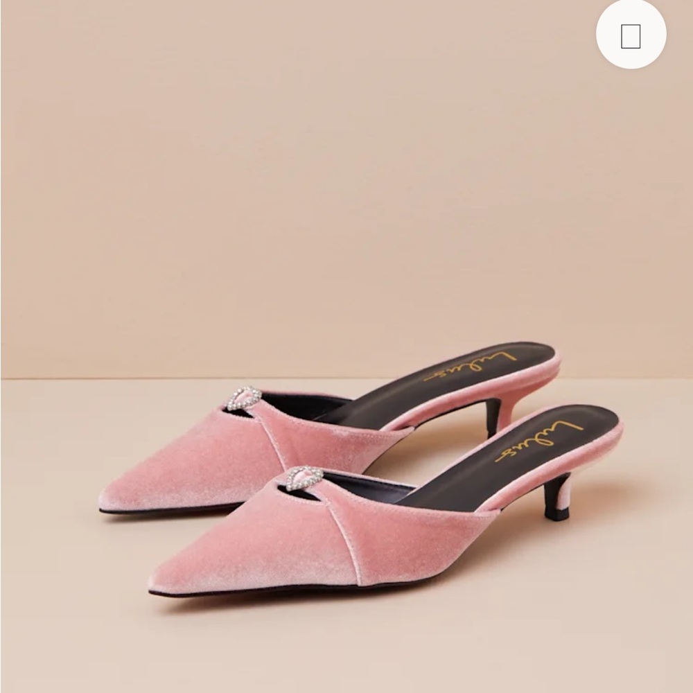 Lulu's Pink Velvet Pointed Toe Kitten Heel Mules